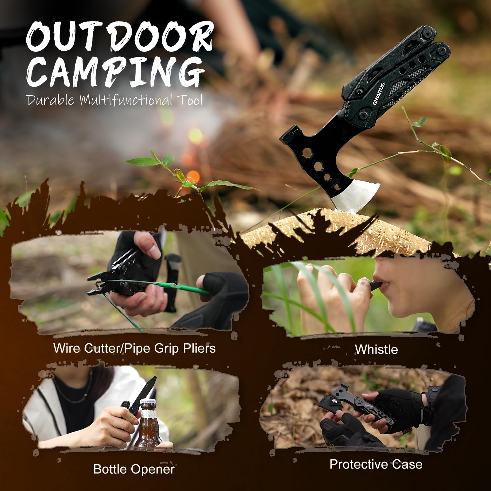Camping Essentials Multi Tool Gifts for Men Dad 16in1 Multitool Survival Gear with Hammer Pliers Saw Screwdrivers Bottle Opener Whistle Christmas Stocking Fillers Gadgets for Outdoor, Hiking, Repair