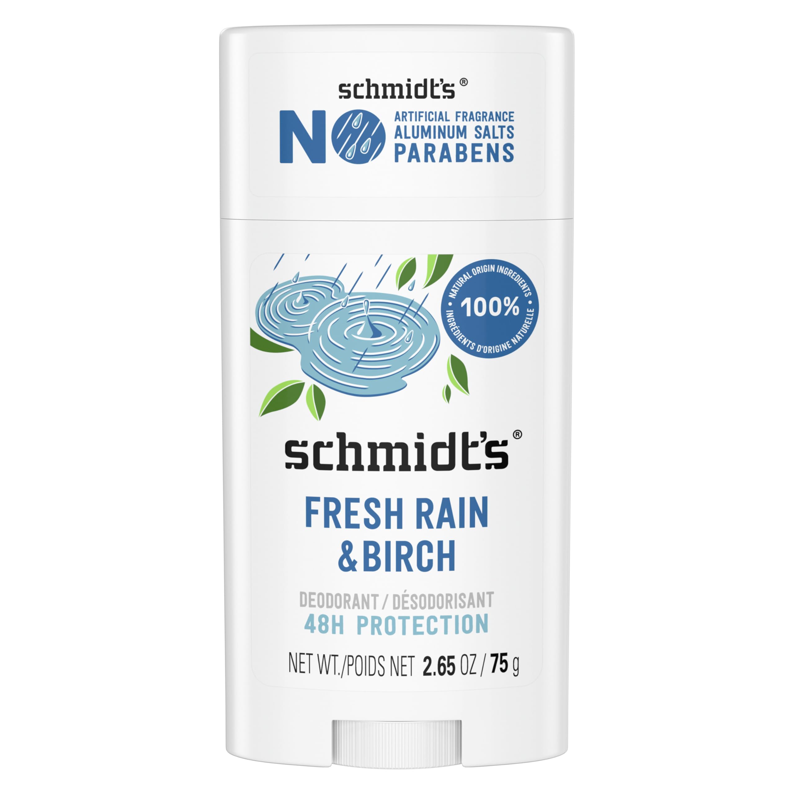 Photo 1 of Schmidt's Aluminum-Free Vegan Deodorant Fresh Rain & Birch with 24 Hour Odor Protection, for Women and Men, Natural Ingredients, Cruelty-Free, 2.65 oz