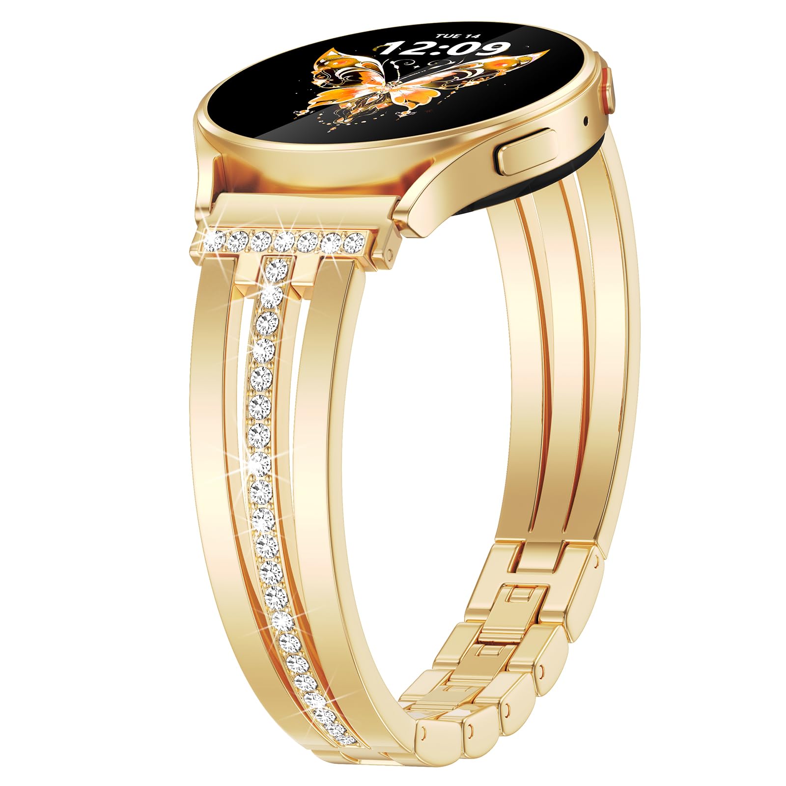 KOREDA Slim Gold Band Compatible with Samsung Galaxy Watch 7 6 5 4 FE 40mm 44mm/Galaxy Watch 6 4 Classic Band 42mm 46mm 43mm 47mm/Watch 5 Pro 45mm/Active 2 Women, 20mm Thin Metal Strap Dressy Jewelry Bracelet