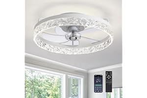 LUDOMIDE Ceiling Fans with Lights and Remote, 20” Ceiling Fan with 3 Blades, Modern Low Profile Ceiling Fan, Noiseless Reversible DC Motor for Bedroom Living Room