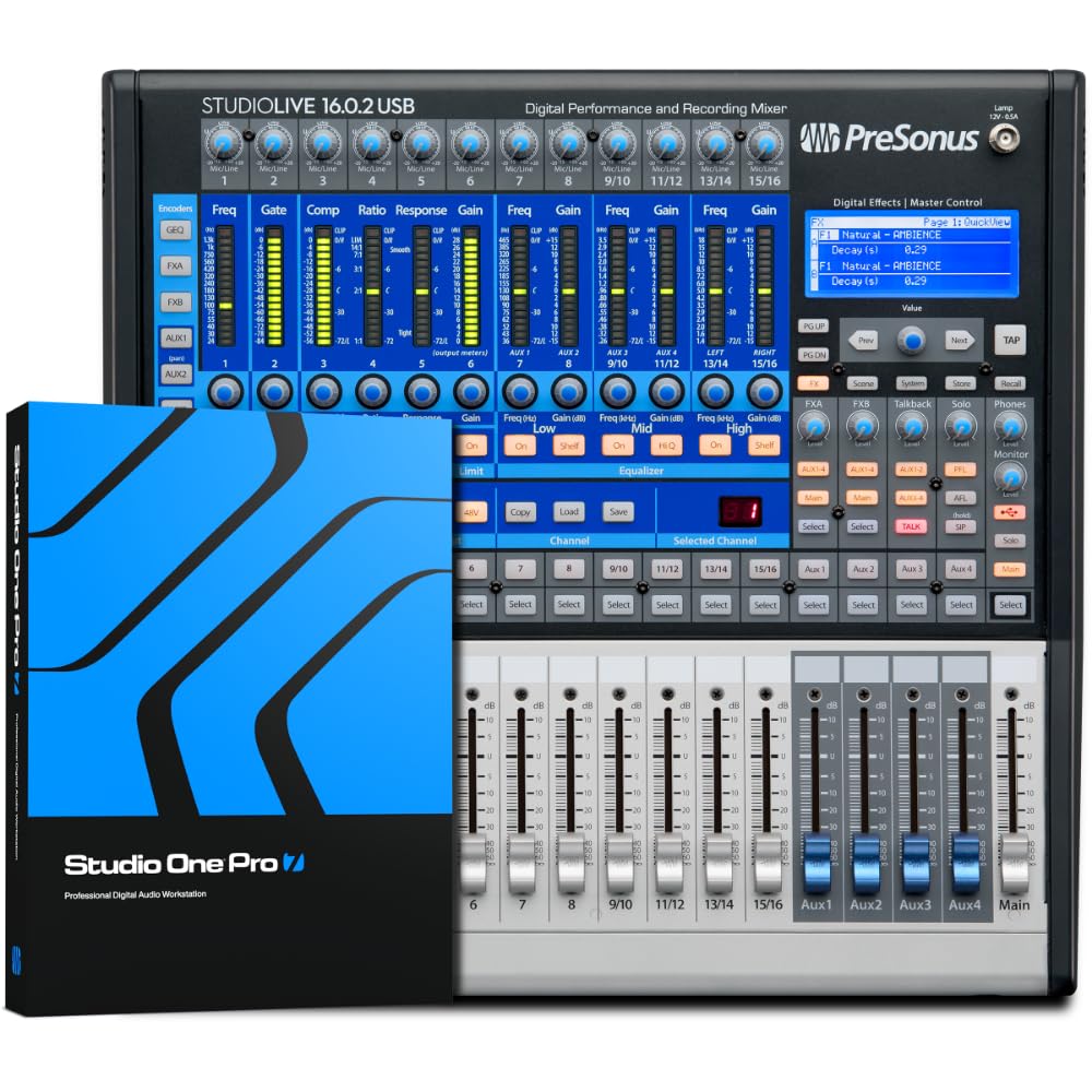 PreSonus StudioLive 16.0.2 USB Digital Mixer, 16-Channel Performance and Recording Console, 18x16 USB Audio Interface, 4 Aux Buses, XMAX Mic Preamps, Scene Save, Software Included
