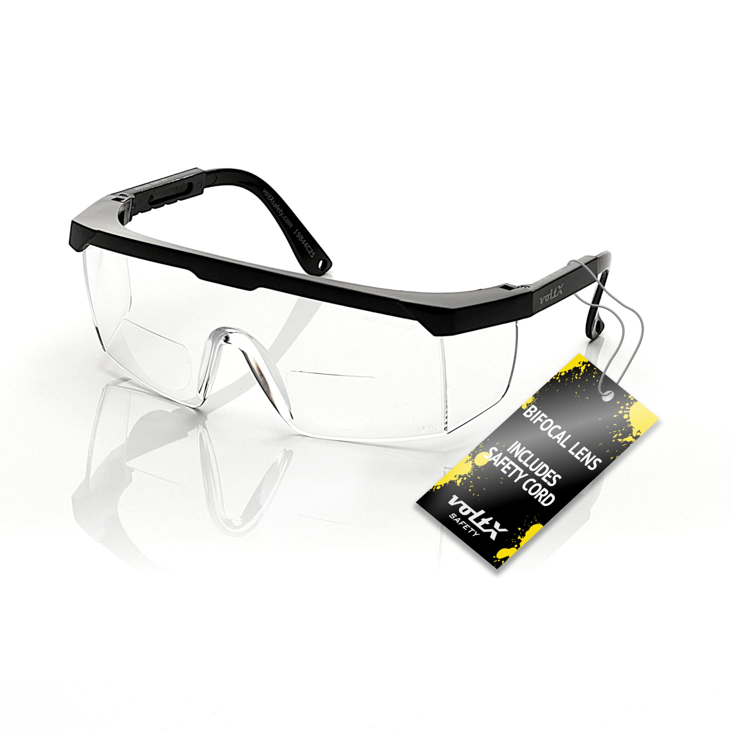 voltX 'Classic' Bifocal Safety Glasses (Clear +3.0 Dioptre) – UKCA & CE EN166f certified - Includes Safety Cord with headstop + UV400 anti fog coated lens