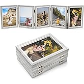Covzoe 5x7 Inch 5 Folding Picture Frame, Foldable Hinged Wood Photo Frames with High Definition Acrylic, Vintage Family Photo Collage for Tabletop Display Birthday Christmas Gifts