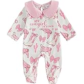 allshope Infant Baby Girl Fall Outfit Sweatshirt Romper Footies Doll Collar Boots Cow Print Jumpsuit Newborn Winter Clothes