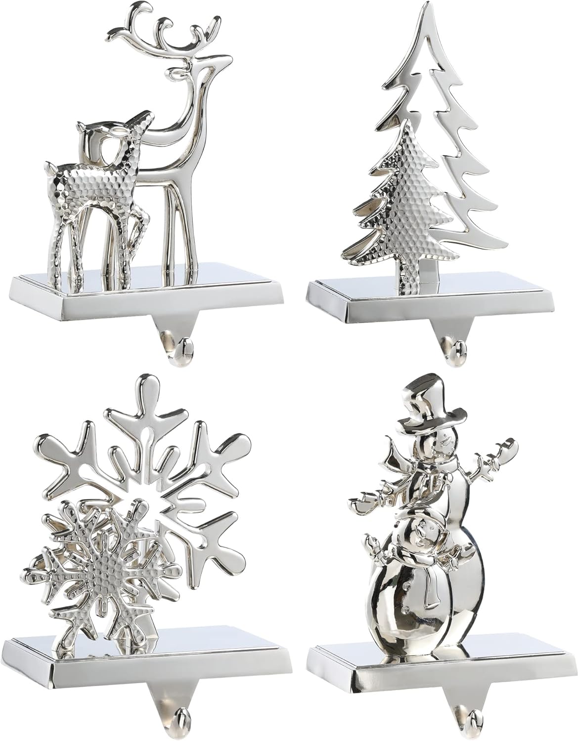 Stockings & Holders - Christmas Stocking Holder - Set of 4 Bronze Stocking Hangers Snowman Santa Snowflakes Christmas Tree Deer Christmas Stocking Hooks Christmas Decoration for Fireplace, Shelf,Staircases