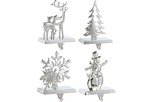 NIGHT-GRING Christmas Stocking Holder - Set of 4 Bronze Stocking Hangers Snowman Santa Snowflakes Christmas Tree Deer Christmas Stocking Hooks Christmas Decoration for Fireplace, Shelf,Staircases