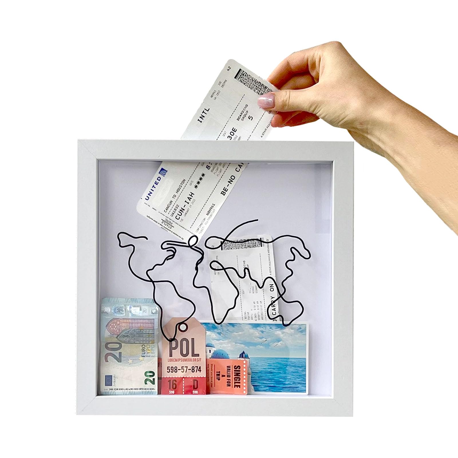 Vordpe Adventure Archive Box, Memory Boxes for Keepsakes, Travel Shadow Box, for Tickets, Shadow Box for Tabletop, Wall Mounting, World Map Memento Frame (Medium, 20 x 20 cm)