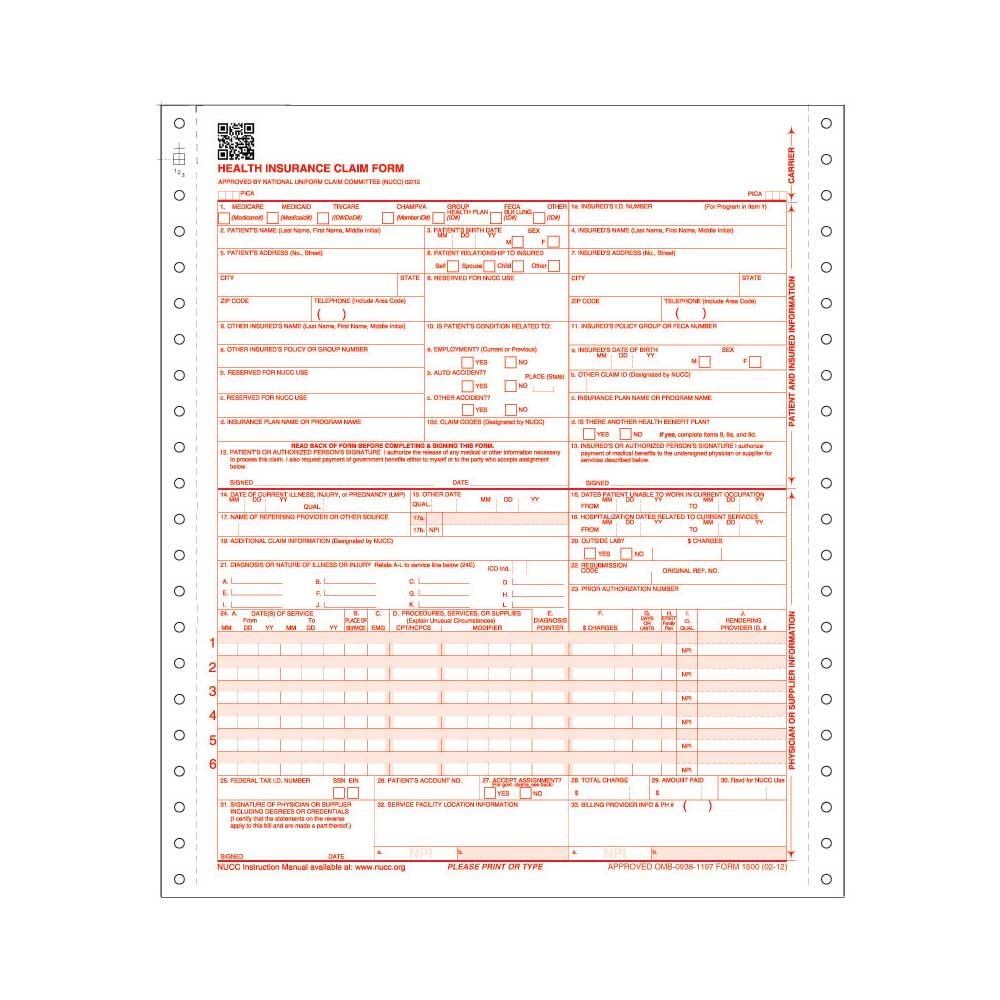 PDC Healthcare IF125 1500 Claim Form, No