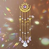 Crystal Suncatcher, Sun and Moon Suncatcher for Windows Hanging Indoor Outdoor, Prisms Rainbow Maker Home Garden Backyard Room Decor for Valentines's Mother's Day Birthday Housewarming Gift