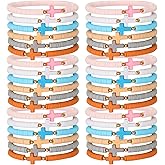 Ecation 36 Pcs Silicone Cross Bracelet Bulk for Women Men Christian Jesus Prayer Beaded Bracelet Religious Faith Gifts