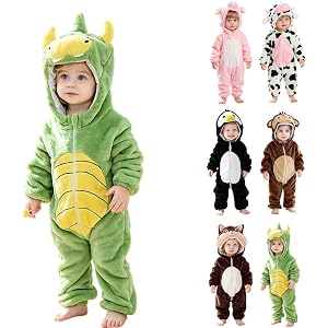 SEHIOZNI Unisex Baby Animal Onesie Toddler Flannel Hooded Romper One Piece Jumpsuit Kids Dress Up Cosplay Halloween Outfit