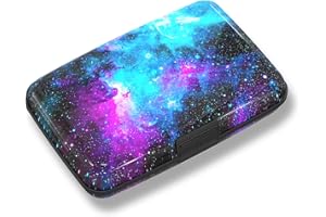 ToLuLu Credit Card Holder, Mini RFID Small Aluminum Card Wallet, Blocking Slim Metal Business Card Case, RFID Blocking Front Pocket Wallet Hard Case CC Holder for Men Women, Nebula Galaxy