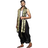 Rameshwaram Fabrics Silk Ready to Wear Dhoti for men, Readymade Dhoti Pant with Dupatta, Suitable with Kurta, Free Size