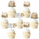 36Pcs Storybook A New Chapter will Soon Begin Baby Shower Cupcake Toppers | White Bow Floral Book Theme, New Chapter Cake Decorations, Cardstock, Double-Sided, Pre-Assembled, for Welcome Baby Party