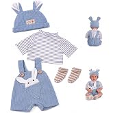 BABESIDE 4-Piece Baby Doll Clothes for 15&ndash;18 Inch Dolls, Bunny Doll Outfit | Blue Bunny Doll Clothes with Striped Top, Overalls, Bunny-Ear Hat and Socks for Dress-Up and Pretend Play