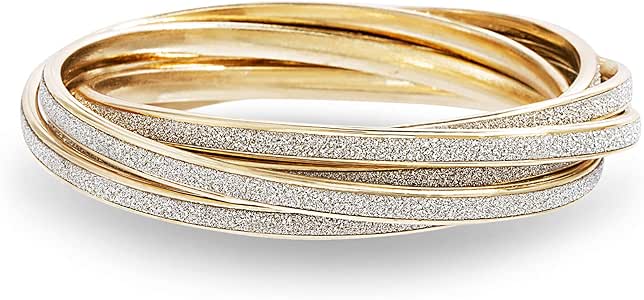Amazon.com: Steve Madden Yellow Gold Tone Glitter Design Interlocking  Bangle Bracelet For Women ( Yellow ), one size (SMB488496GD): Jewelry