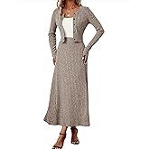 ZEEJINNG Women Long Sleeve Cropped Cardigan and Maxi Skirt Set Rib Knit 2 Piece Outfits Business Casual Suits