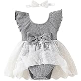 TENTIDE Baby Girl Romper Dress Ribbed Newborn Lace Boho Tutu Dresses Headband Baptism Photography Wedding Summer Outfit 0-24M