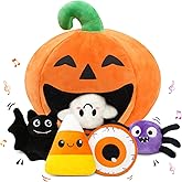 My First Halloween Baby Toys, Cute Pumpkin Stuffed Animal Decor with Ghost Spider Bat Candy Corn Plush Toys and Small Mirror, Halloween Plush Gifts Basket Party Favors for Kids Babies Toddlers