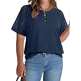 Eytino Plus Size Tops for Women Summer Short Sleeve Shirts Button Down Dressy Casual Blouse Tshirts(1X-5X)