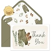 JarThenaAMCS 24 Pack Baby Shower Thank You Cards Green Baby Cloth Note Cards with Envelopes Stickers Greeting Blank Card for Boy Birthday Baby Shower