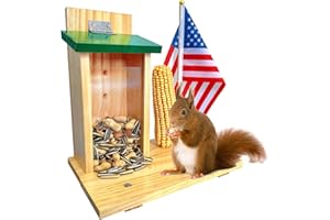 Whesamy Wood Squirrel Feeders for Outside, Squirrel Feeder Picnic Table Box with Corn Holder, Durable Squirrel Feeding Station with Green Cover, Chipmunk Feeder, Easy to Fill, Coated Waterproof
