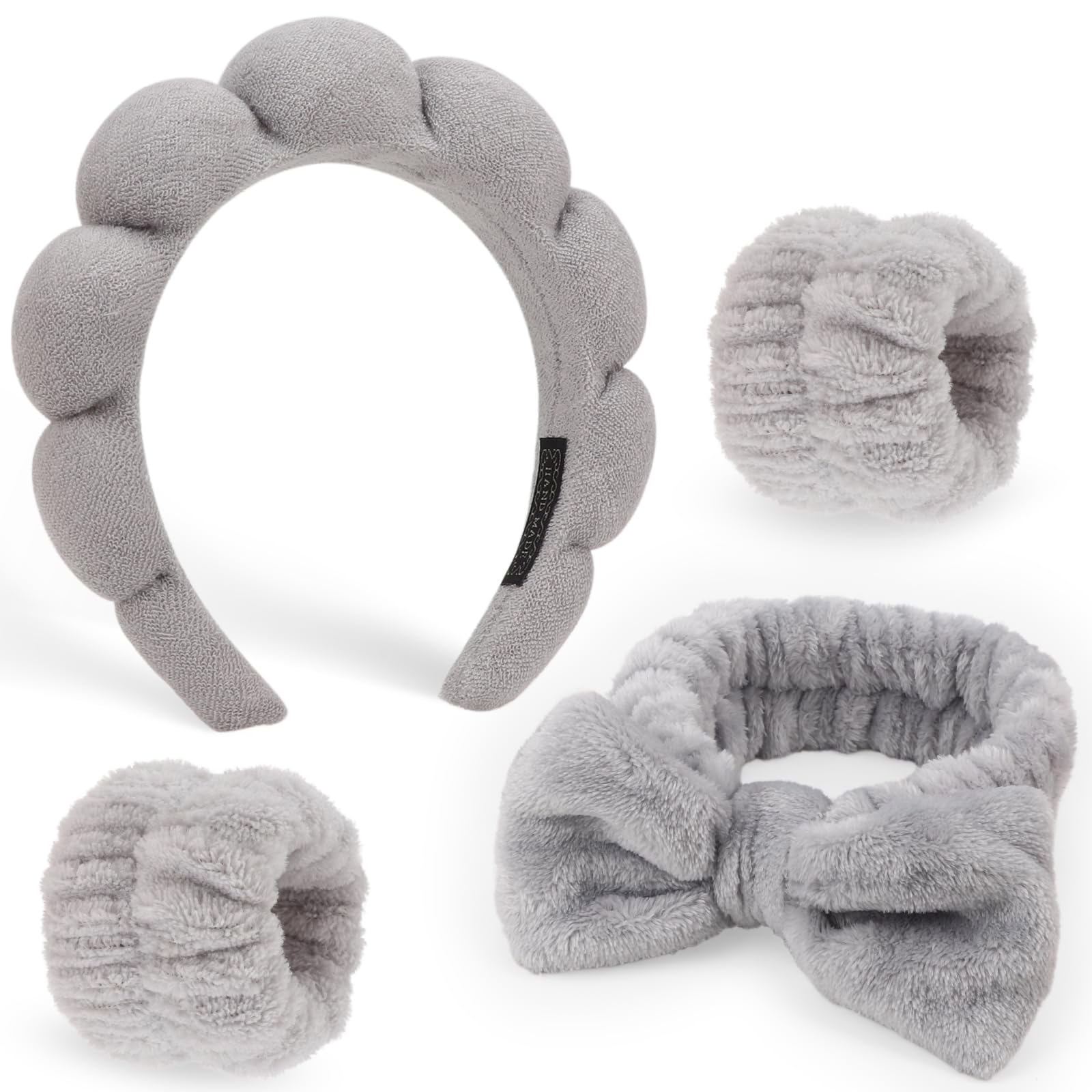 DRESHOW Spa Headband for Washing Face Skincare Hairbands Face Washing Wristband Set Makeup Terry Cloth Towel Headbands for Skincare Sponge Puffy Make Up Hair Band for Women Girls
