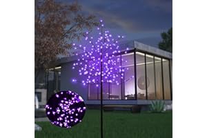 JOINTWIN LED Solar Lighted Cherry Blossom Tree,6Ft Light up Cherry Tree Outdoor with 200 Crystal Flower Detachable for Pathway Porch Yard Patio Garden Decor Holiday Decorations Christmas Easter Purple Glow