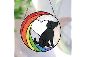 Huray Rayho Dog Memorial Gifts Stained Glass Window Hanging Rainbow Bridge Sun Catcher Sympathy Gift for Dog Lovers Pet Loss Present Double Side Glass Panel Decor