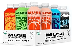 MY MUSE MyMuse Organic Enhanced Flavored Water, Variety Pack, 16.9 Fl Oz Bottle (12 pack), 1G of Sugar, Immune Support with Zinc & Elderberry, Antioxidants Vitamin E, Low Calories, USDA organic, Keto Friendly