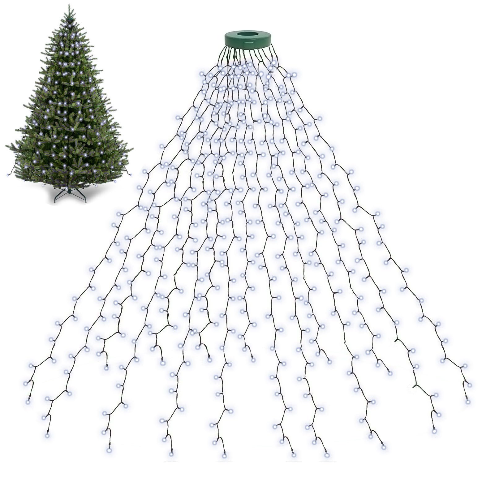 BOLWEO Christmas Tree Lights 400LED 16 Lines Christmas Lights for Tree 8 Modes for 6ft-7ft Tree, UL Certified Indoor Outdoor Christmas Decorations 16 * 6.6ft Drops Cool White Image