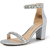 DREAM PAIRS Women's Chunk Low Heel Pump Sandals,Size 8.5,Silver-Glitter,CHUNK