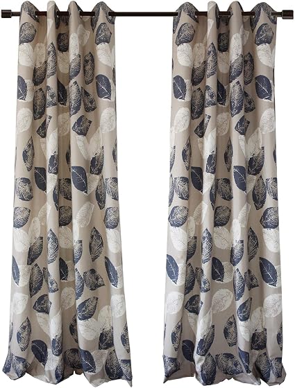 Amazon.com: Anady Top Navy Blue Leaf Blackout Lined Curtains Room