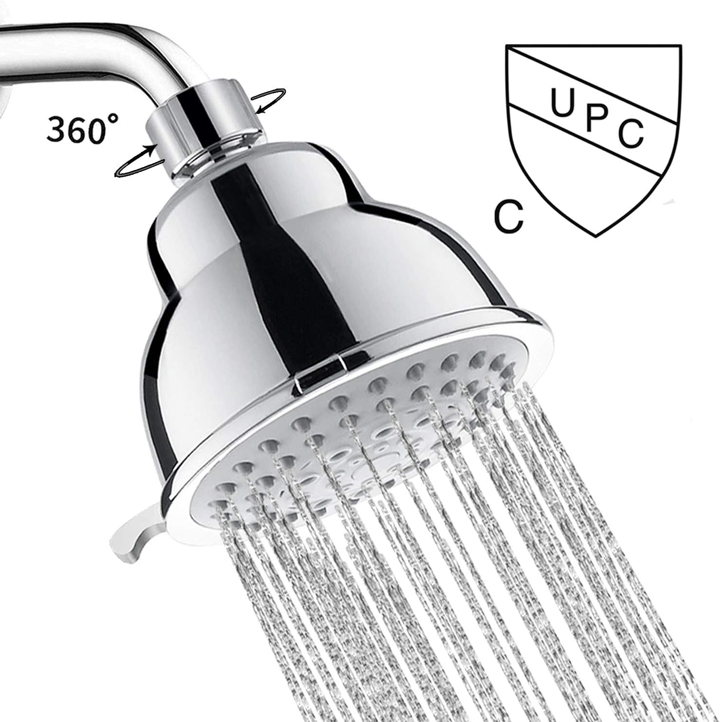 Shower Heads 4" AntiLeak AntiClog 5 Function Chrome Showerhead High