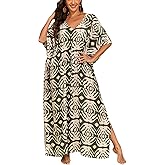 FPINGZI Kaftan Dresses for Women V-Neck Boho Plus Size Caftan for Beach Bathing Suit Cover Up for Moomoo Dresses for Women