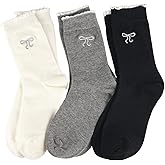 Knagsfa Women's Cute Crew Socks, Casual Athletic Cotton Bowknot Cherry Calf Novelty Socks for Women