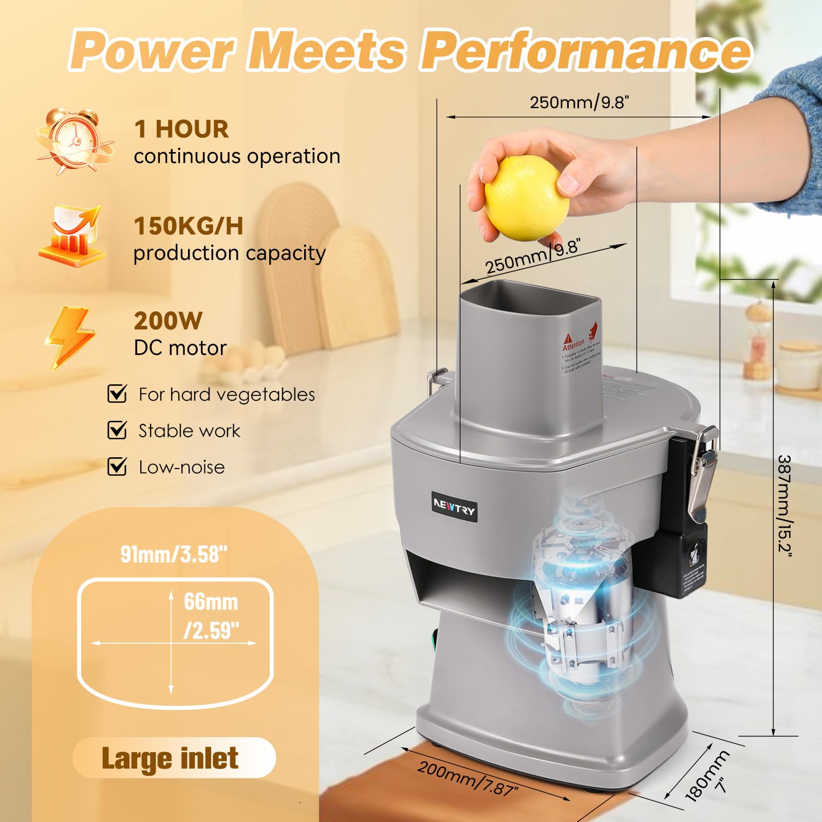 NEWTRY Elektrischer Gemüseschneider 4-in-1 Gewerblich Pommes Würfeln 5