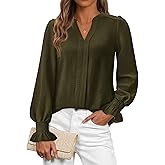 Okiwam Womens Long Sleeve Tops V Neck Shirts Dressy Casual Blouses Business Work Clothes 2026 Fall Fashion Outfits