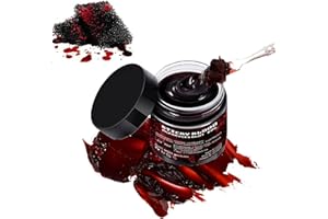 SEUNKIEER Halloween Coagulated Blood, 60g/2.12 oz Fake Blood Gel with Black Stipple Sponge, Sticky Makeup Stage Blood, Realistic Sfx Fake Blood Makeup Kit for SFX Wound, Cuts, Clown, Vampire Film Cosplay