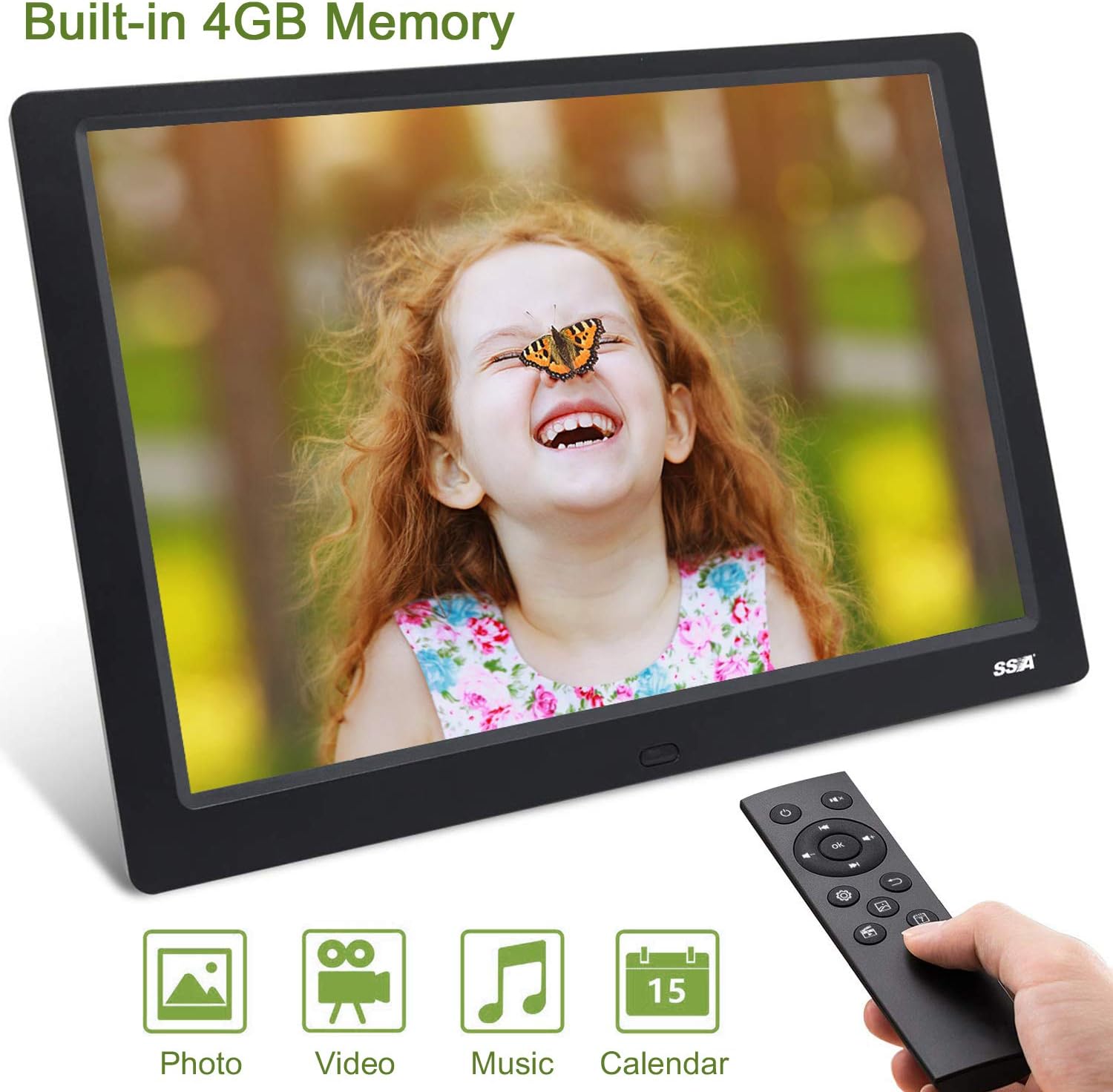 Digital Photo Frame,SSA 10.1โ Built in 4GB Memory 1280x800 High Resolution Full IPS Photo/Music/Video Player Calendar Alarm Auto On/Off Timer, Unique UI Design with Remote Control