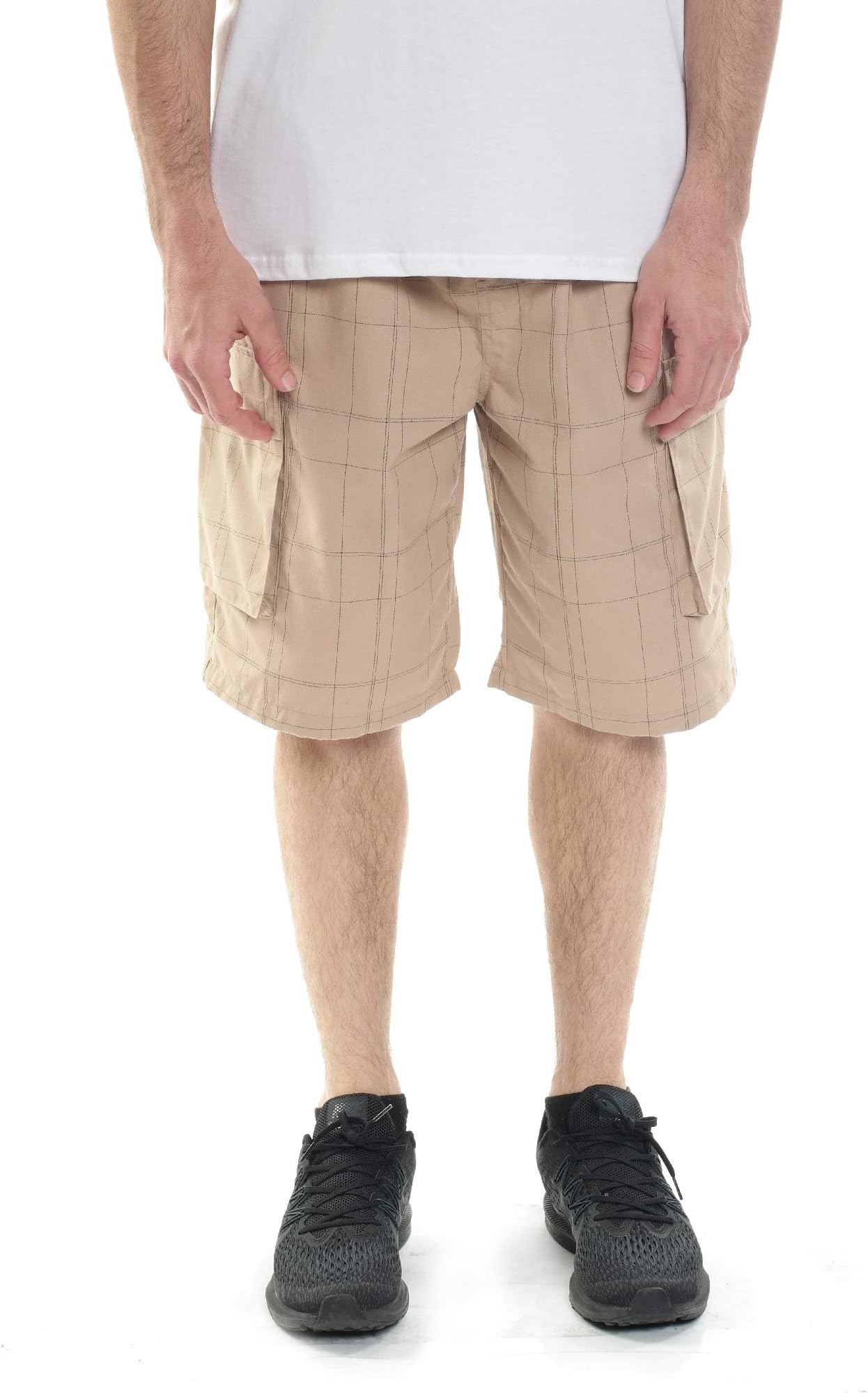 YAGO Men's Elastic Waist Drawstring Relaxed Fit Plaid Cargo Shorts S-5XL