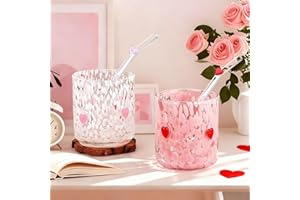 HZEXKP 2 Pcs Heart Icon Juice Glasses 14 oz Valentines Day Glass Cups With Designs,Stemless Cocktail Drinking Cups for Engage