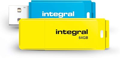 Integral 64GB Neon USB 2.0 Flash Drive 2-Pack Blue Yellow