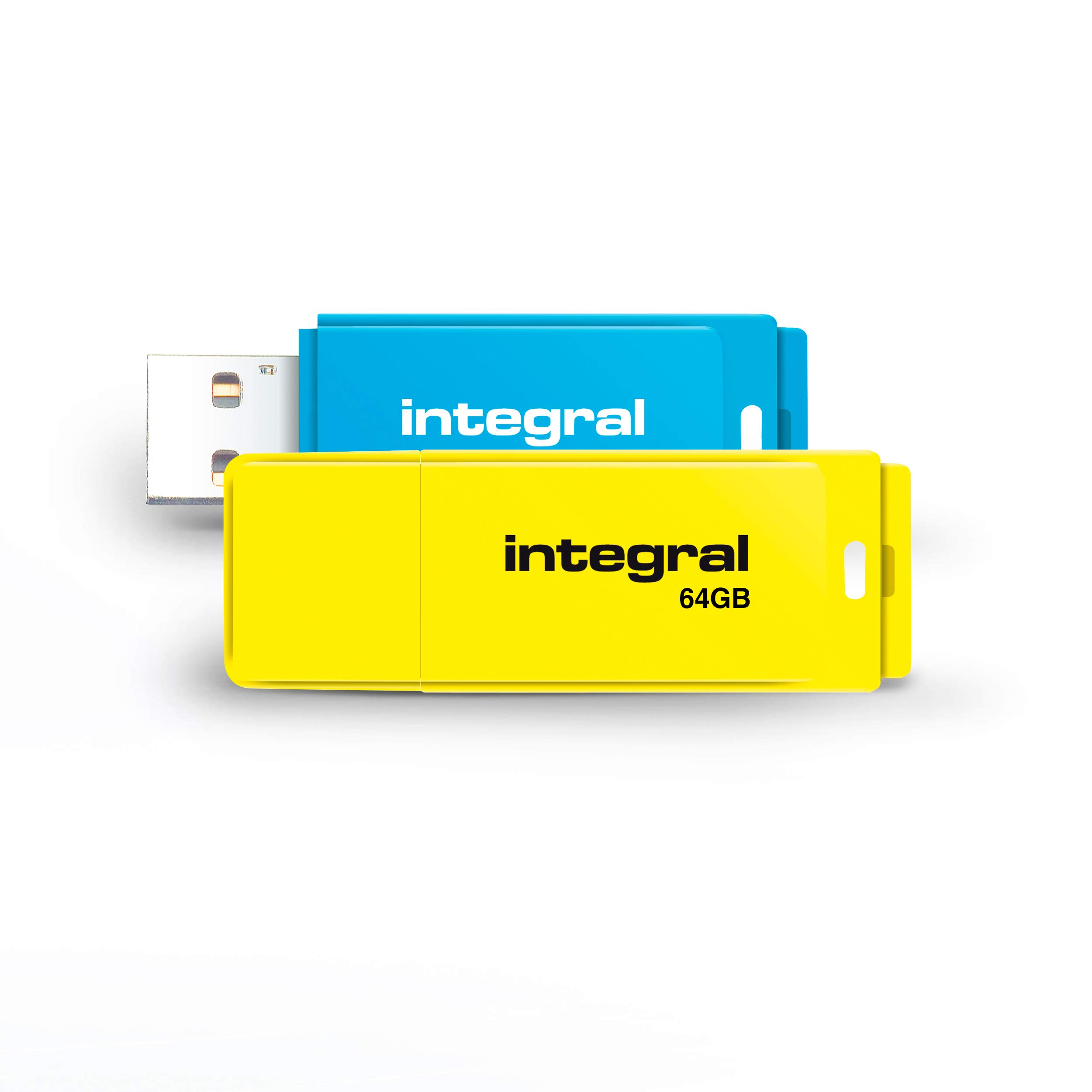 Integral 64GB Neon USB 2.0 Flash Drive 2-Pack (Blue/Yellow) — image 1