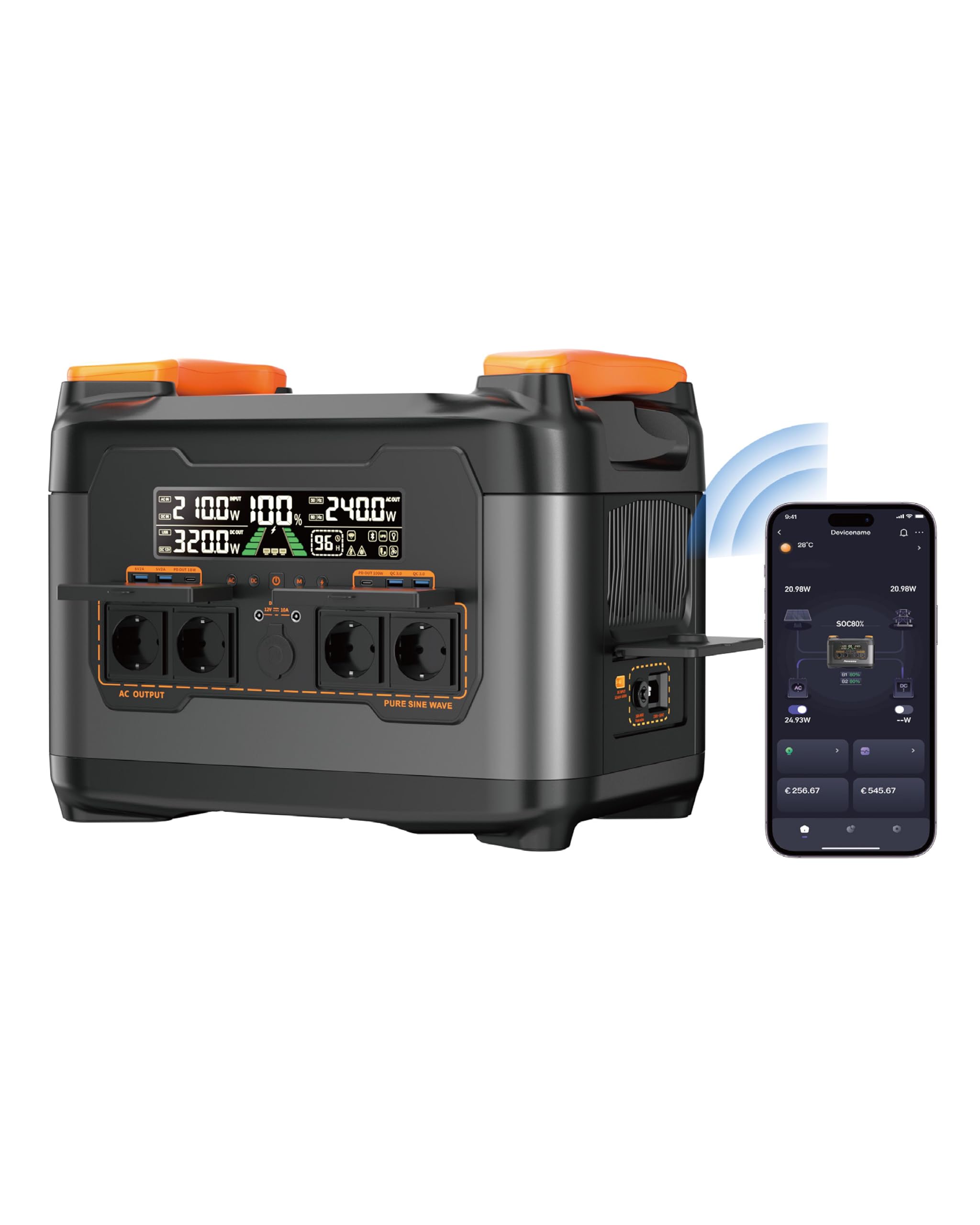 NECESPOW Tragbare Powerstation S2400, 2048Wh/2400W LiFePO₄-Akku,4x AC Ausgängen, 1,5 St Schnellladung, Mobile Stromversorgung, MPPT 600W Solargenerator für Hause Camping