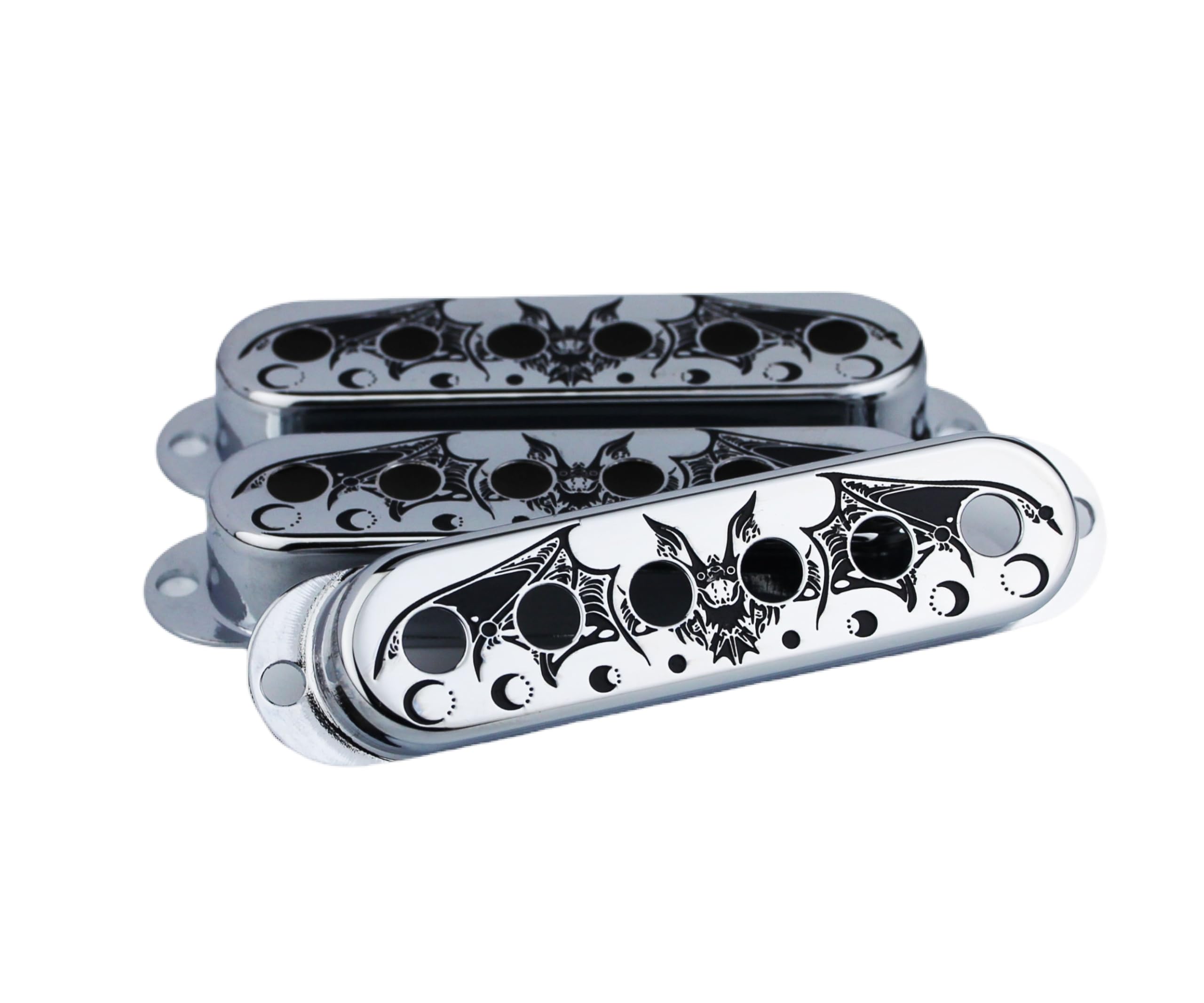 Guyker 3Pcs Single Coil Guitar Pickup Covers (52mm Pole Spacing), Copper Pickup Mounting Ring Set Guitar Accessories Replacement Part, (PS002, Chrome)