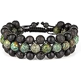 8mm Natural Lava Rock Stone Bracelets for Men, Healing Crystal Essential Oil Diffuser Beads Bracelet Chakra Yoga Energy Anxiety Gemstone Bracelet