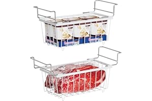 iSPECLE Chest Freezer Organizer - Fit 7 Cu.Ft Freezer, 2 Pack Hanging Freezer Bins with Expandable Handles, Sort Frozen Food Sturdy Hanging Freezer Basket Easy Slide to Get Bottom Food, White