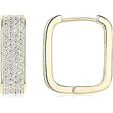 EONFUN Moiaanite Luxury Sparkle Statement Hoop Earrings for Women S925 Sterling Silver Wide Post Chunky Earrings D Color Square Huggie Earrings for Valentine's Day Birthday Gift (Gold)