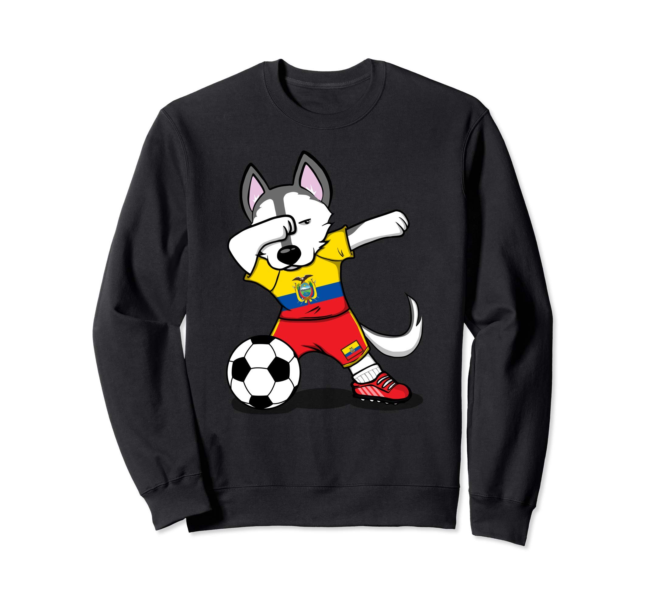 Dabbing Husky Dog Ecuador Football - Ecuadorian Flag Soccer Sweatshirt